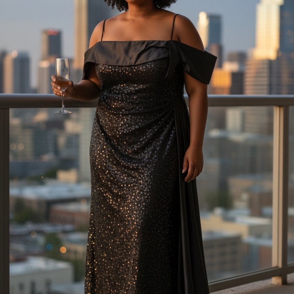 Stunning Strapless Black Sequin Dress